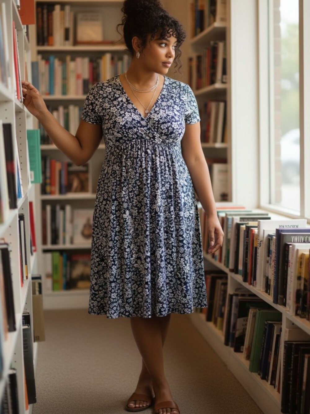 Maggy London Navy and White‎ Floral Midi Dress